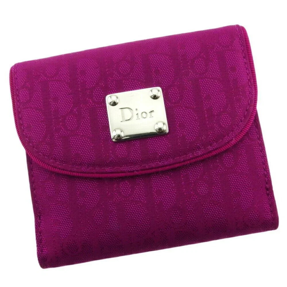 AUTH Dior W hook purse Trotter pink canvas leather